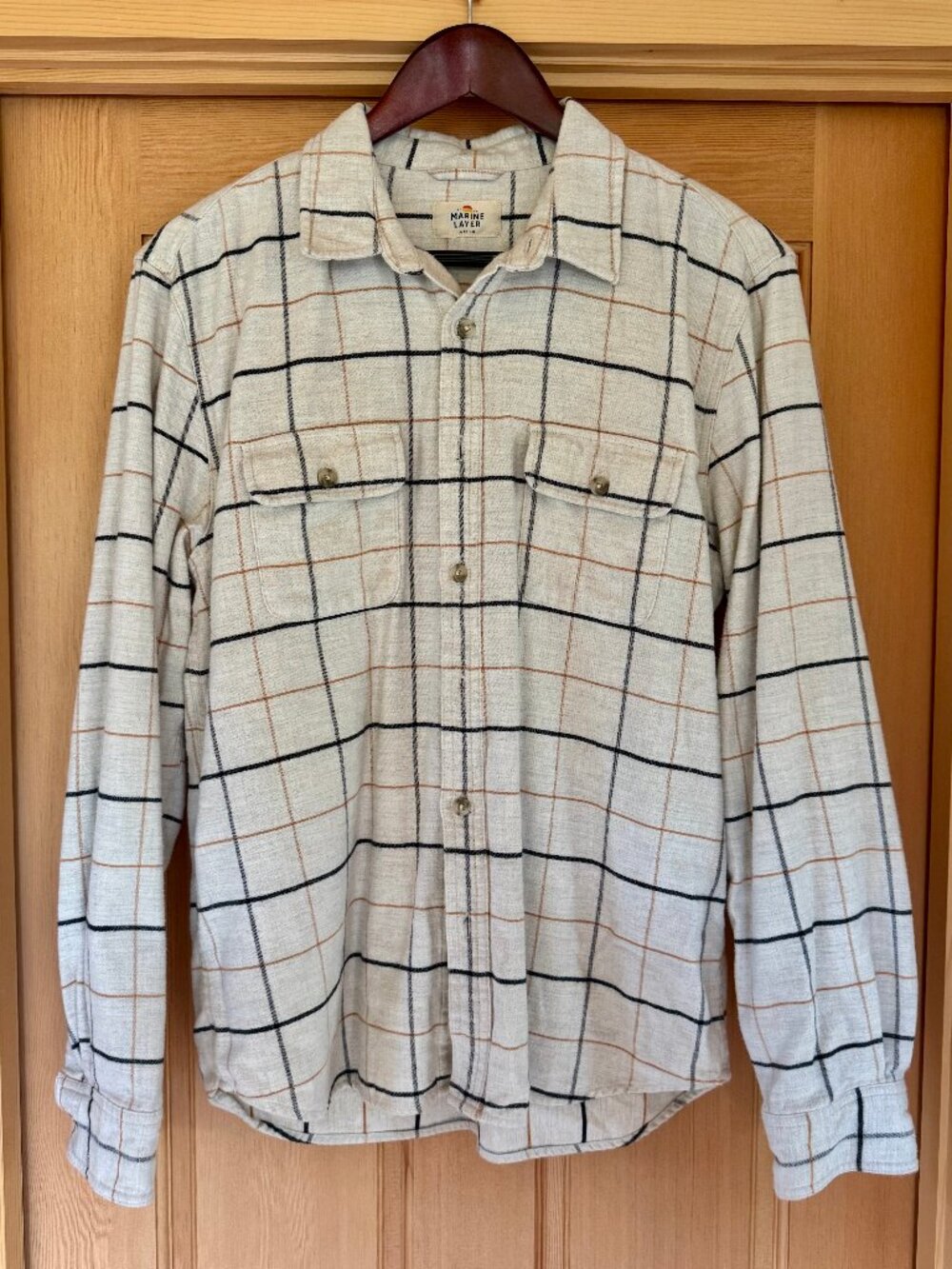 Marine Layer Windowpane Check Cream Button Down
